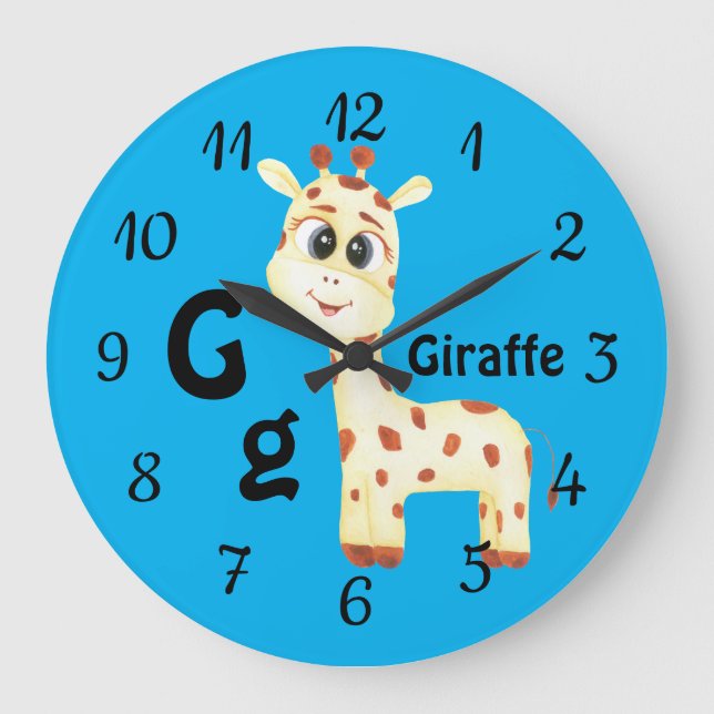 Giraffe personalise ABC: Letter G - Add Your Name Large Clock (Front)