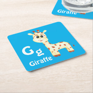 Giraffe personalise ABC: Letter G - Add Your Name Square Paper Coaster
