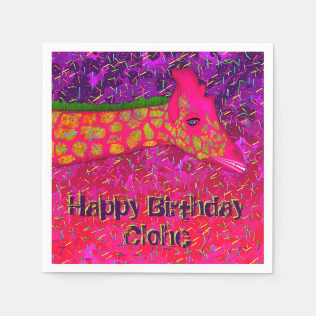 Giraffe-Personalised Paper Birthday Napkins (Front)
