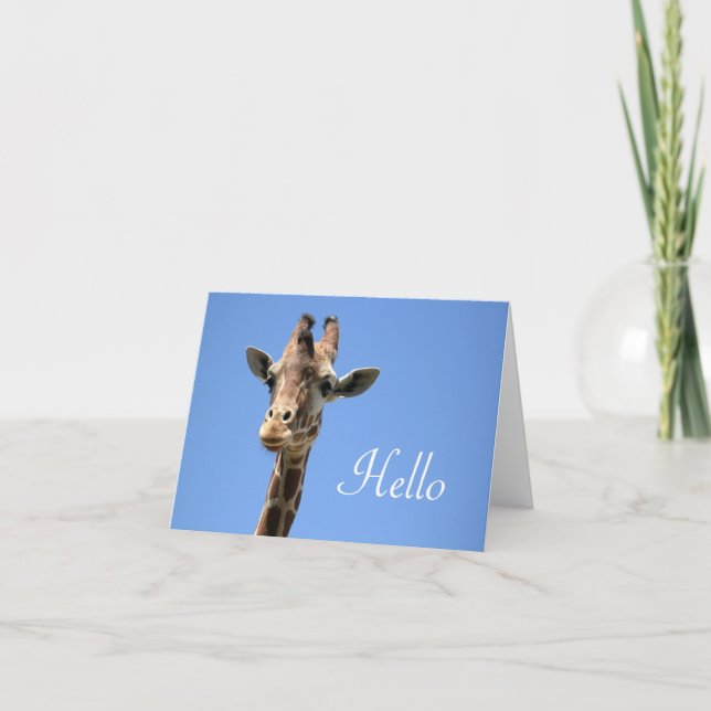 Giraffe Photo Cute Hello Blue Card (Front)