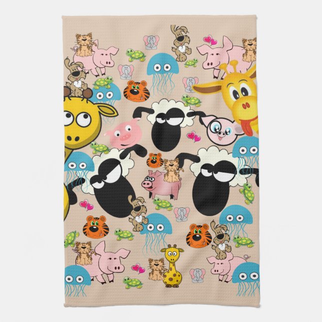 Giraffe, Pigs, Elephant, Kitchen Hand Towel (Vertical)