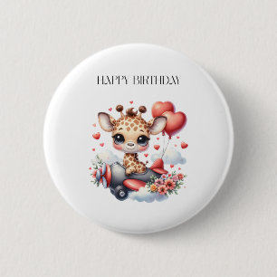 Giraffe Pilot Birthday 6 Cm Round Badge