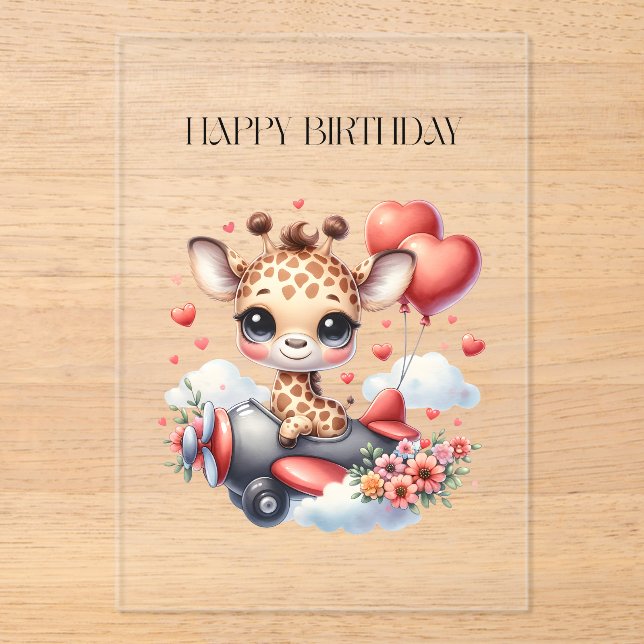 Giraffe Pilot Birthday Acrylic Invitations (Front)