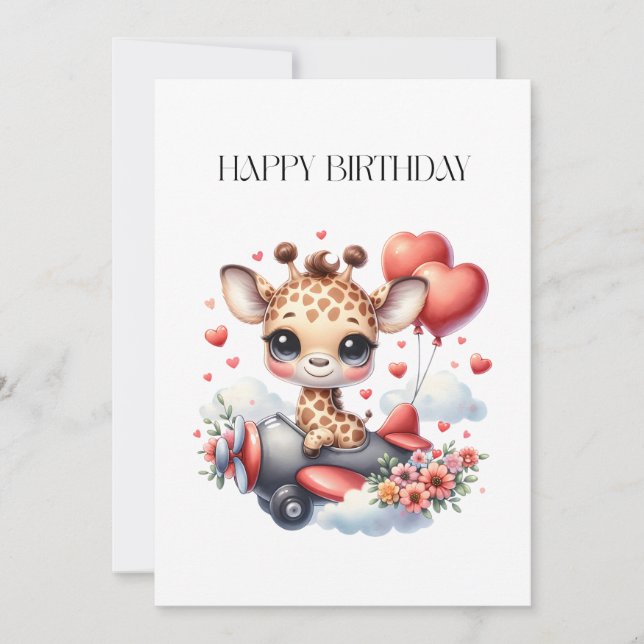 Giraffe Pilot Birthday Card (Front)