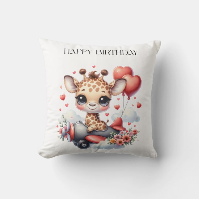 Giraffe Pilot Birthday Cushion (Front)