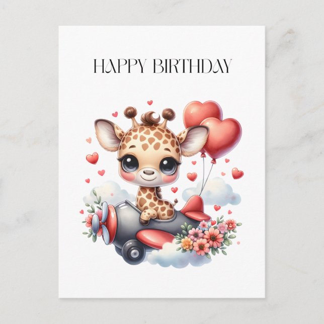 Giraffe Pilot Birthday Holiday Postcard (Front)