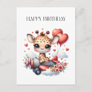 Giraffe Pilot Birthday Postcard