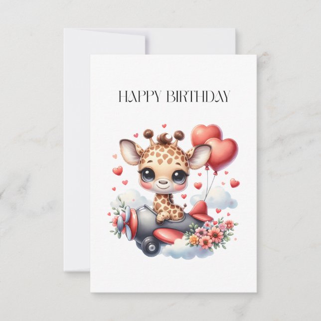 Giraffe Pilot Birthday RSVP Card (Front)