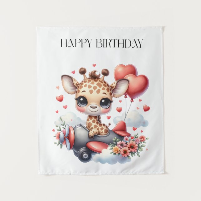 Giraffe Pilot Birthday Tapestry (Front)