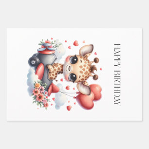 Giraffe Pilot Birthday Wrapping Paper Sheet