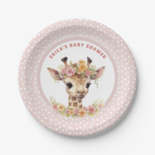 Giraffe Pink Baby Girl Shower Sprinkle Wild Jungle Paper Plate