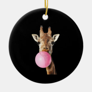 Giraffe Pink Bubble Gum Cute Funny Animal Lover  Ceramic Ornament