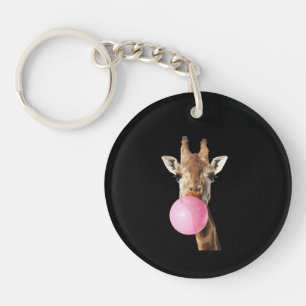  Giraffe Pink Bubble Gum Cute Funny Animal Lover  Key Ring