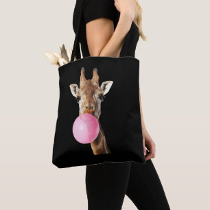 Giraffe Pink Bubble Gum Cute Funny Animal Lover Tote Bag