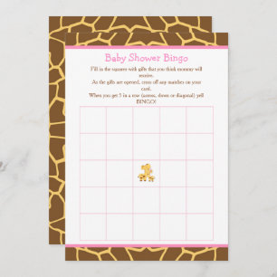 Giraffe Pink Girl Baby Shower Bingo Invitation