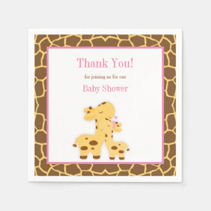 Giraffe Pink Girl Baby Shower Paper Napkin