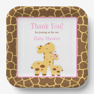 Giraffe Pink Girl Baby Shower Paper Plate
