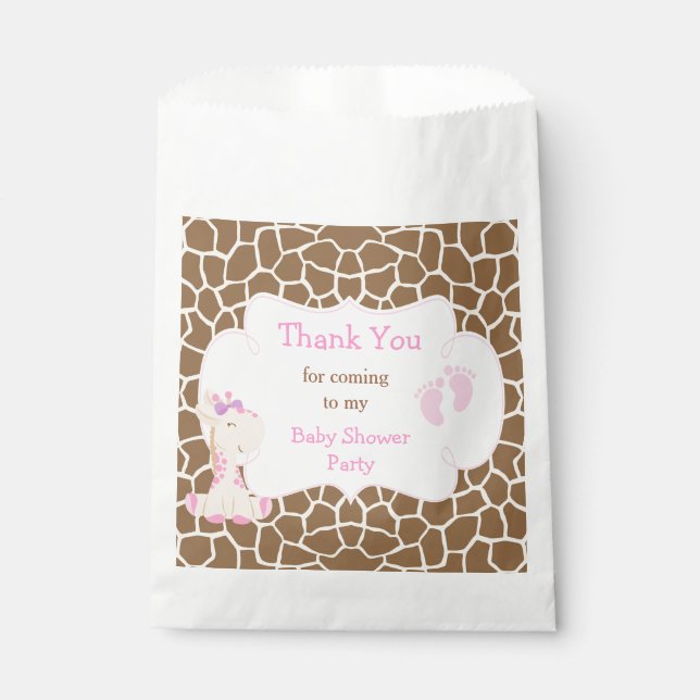 Giraffe Pink Girl Baby Shower Party Favour Bag (Front)