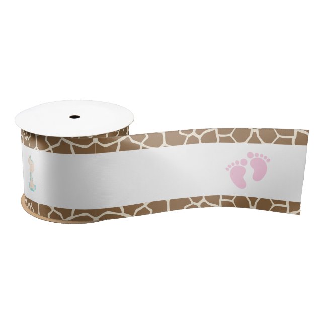 Giraffe Pink Girl Baby Shower Satin Ribbon (Spool)