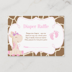 Giraffe Pink Girl Diaper Raffle Invitation