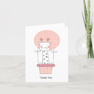 Giraffe Pink Hot Air Balloon Girl Thank You Card