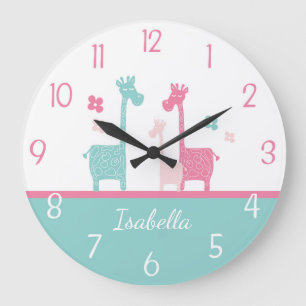 Giraffe Pink Mint Aqua Teal Wall Clock