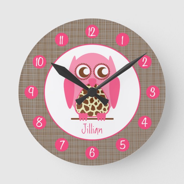 Giraffe & Pink Owl Personalised Clock (Front)