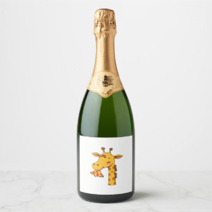 Giraffe pizza food hamburger cute happy birthday g sparkling wine label