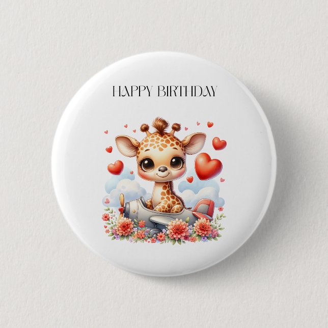 Giraffe Plane Birthday 6 Cm Round Badge (Front)