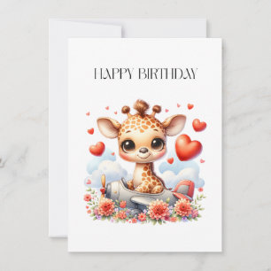 Giraffe Plane Birthday Card