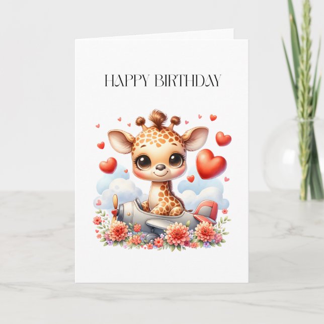 Giraffe Plane Birthday Card (Front)