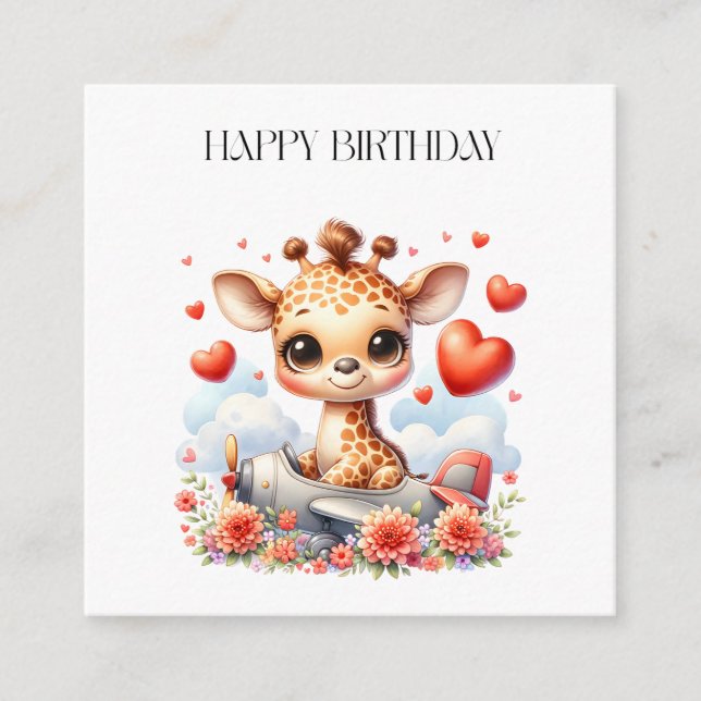Giraffe Plane Birthday Enclosure Card (Front)