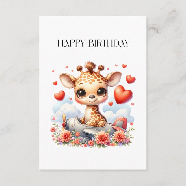 Giraffe Plane Birthday Enclosure Card (Front)