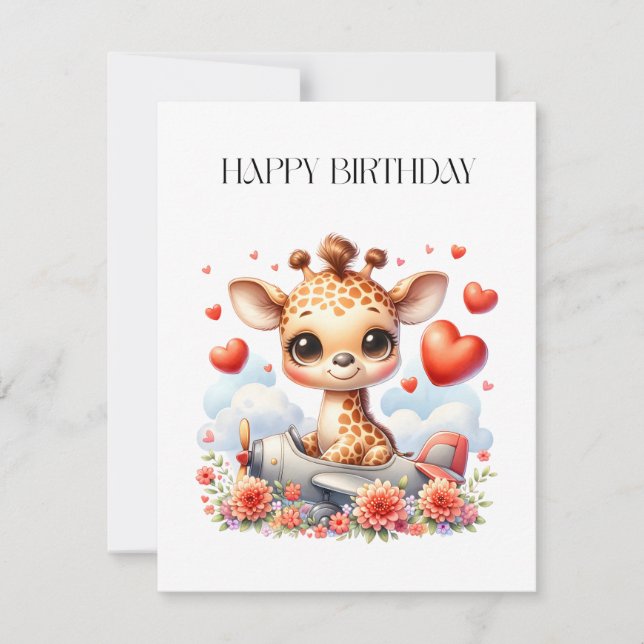 Giraffe Plane Birthday Invitation (Front)