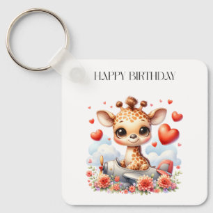 Giraffe Plane Birthday Key Ring