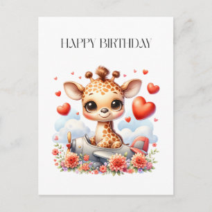 Giraffe Plane Birthday Postcard