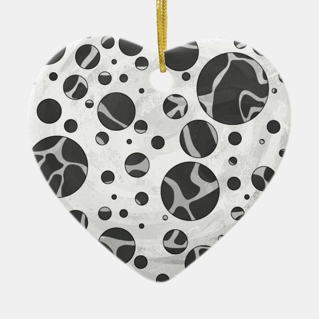 Giraffe Polka Dot Black and Light Grey Print Ceramic Tree Decoration (Front)