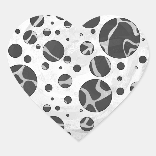 Giraffe Polka Dot Black and Light Grey Print Heart Sticker (Front)