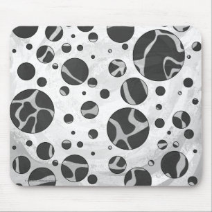 Giraffe Polka Dot Black and Light Grey Print Mouse Pad