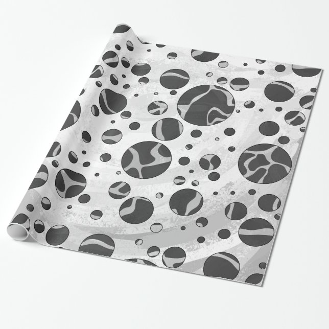 Giraffe Polka Dot Black and Light Grey Print Wrapping Paper (Unrolled)