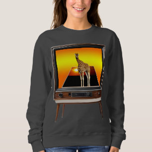 Giraffe Popout Art In Old Analogue TV, Sweatshirt