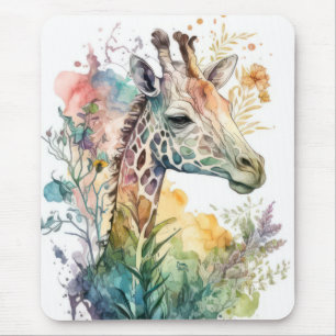 Giraffe Portrait Animal Painting Wildlife Outdoors Mouse Pad