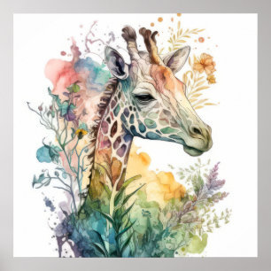 Giraffe Portrait Animal Painting Wildlife Outdoors Poster