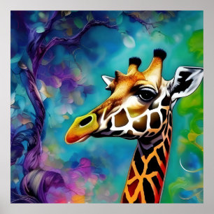 Giraffe Portrait Colourful Poster
