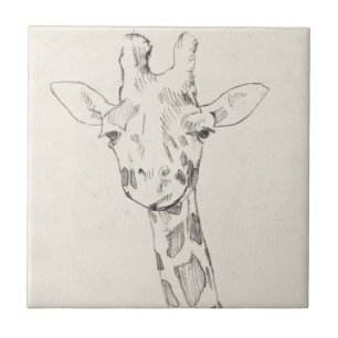 Giraffe Portrait Sketch Ceramic Tile