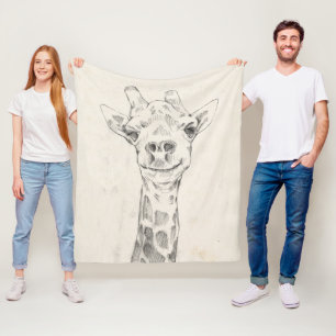 Giraffe Portrait Sketch Fleece Blanket
