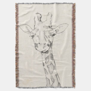 Giraffe Portrait Sketch Throw Blanket