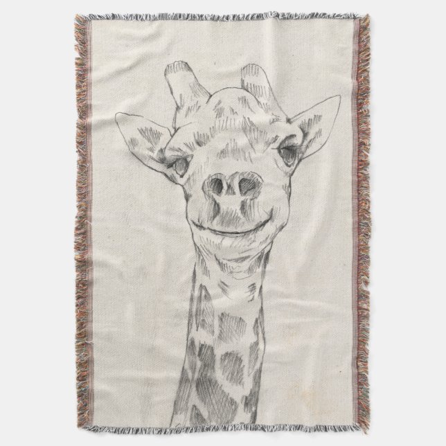 Giraffe Portrait Sketch Throw Blanket (Front Vertical)