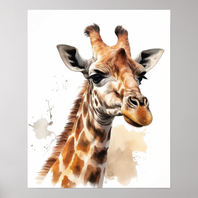 Giraffe Portrait Watercolor Poster (Front)