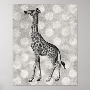 Giraffe Poster - Black White Vintage Print